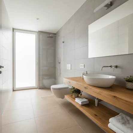 Ванная комната с душой: столешница с полкой из массива дуба